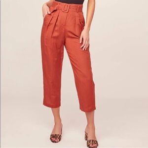 ASTR The Label Larsen Rust Linen Blend High Waisted Pleated Crop Pants Size XS